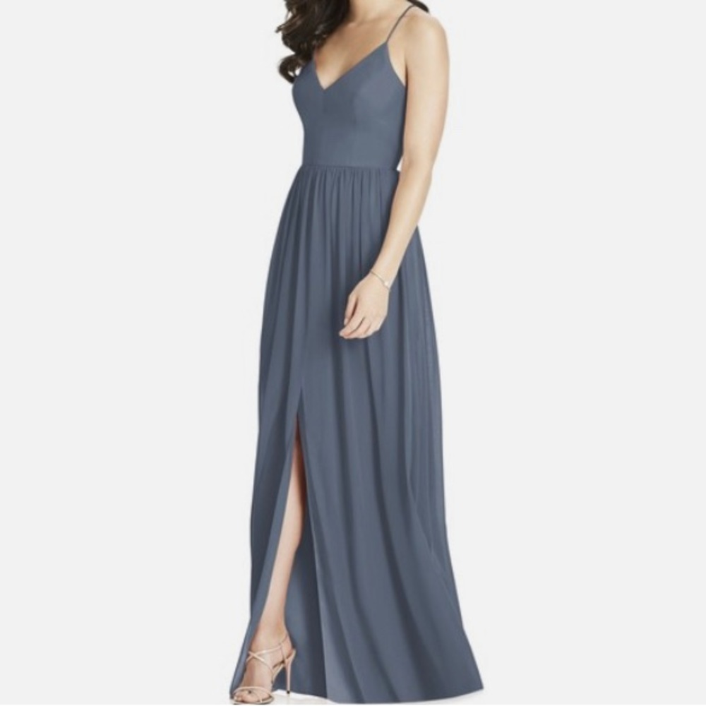 NWT Dessy Group Criss-Cross Strap Backless Maxi Dress (Silverstone, 8)